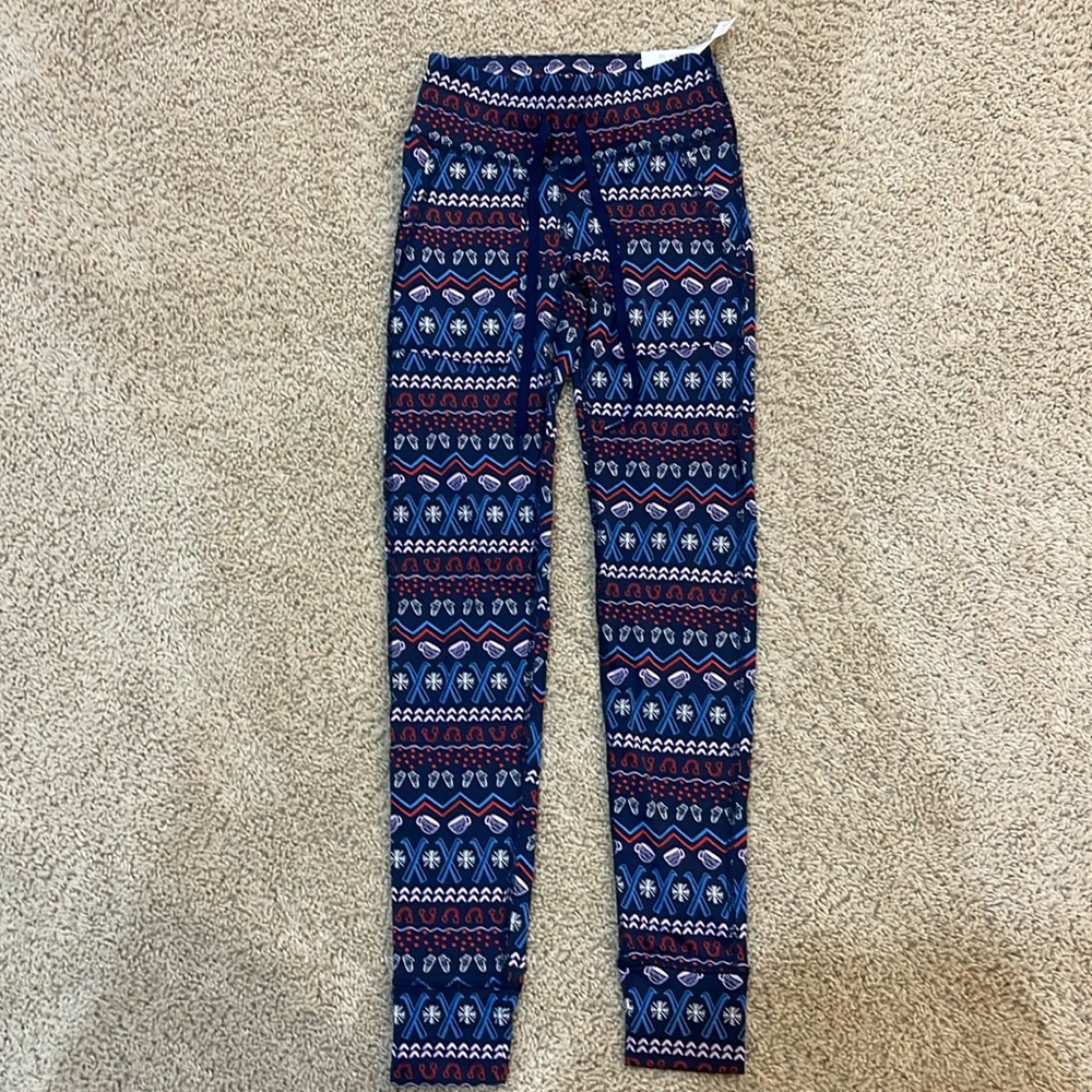 Aerie Feel Cozy leggings; size XS; regular rise; navy with colored print